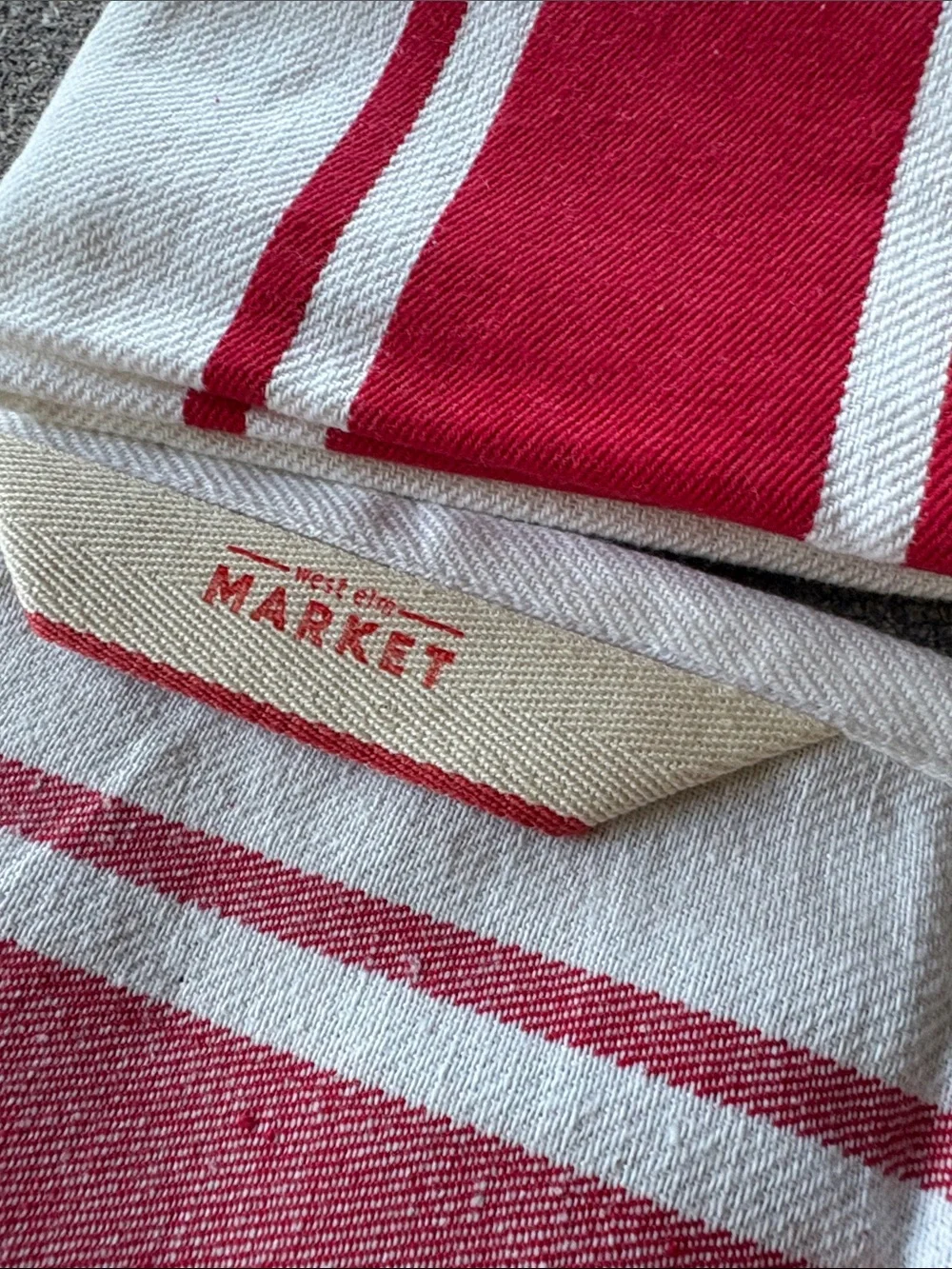 WEST ELM Red Stripe Cotton Kitchen Towels NEW Set of two 18x28 inches